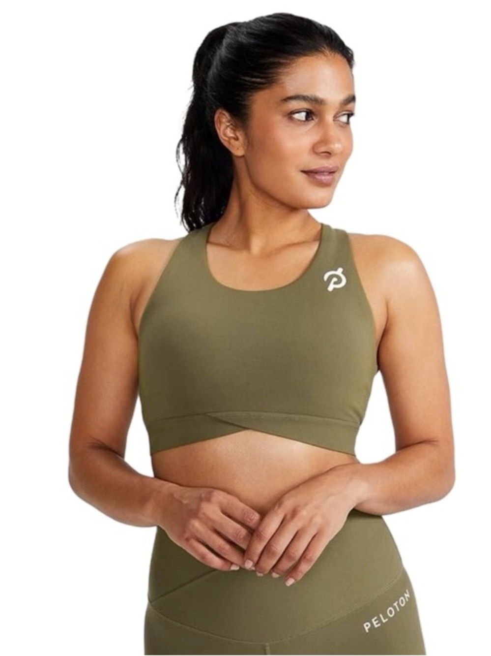 Peloton Olive Green Cadent Cross Front Racerback Sports Bra Size Large